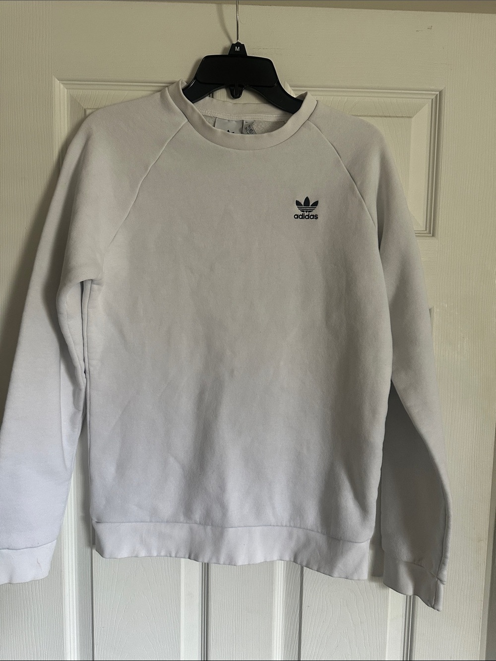 adidas White Crewneck Sweatshirt with Small Trefoil Logo
